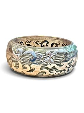 Brighton Silver plated Wave-Pattern Bangle Bracelet w/ hinged magnetic closure